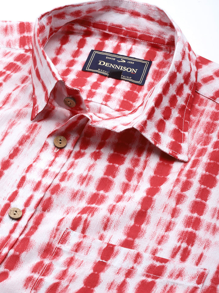 DENNISON Men Red Block Printed Shirt