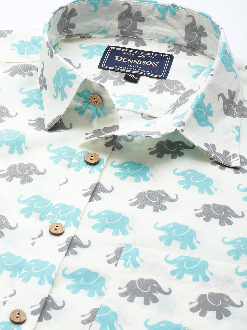 DENNISON Men Cream-Coloured Block Printed Shirt