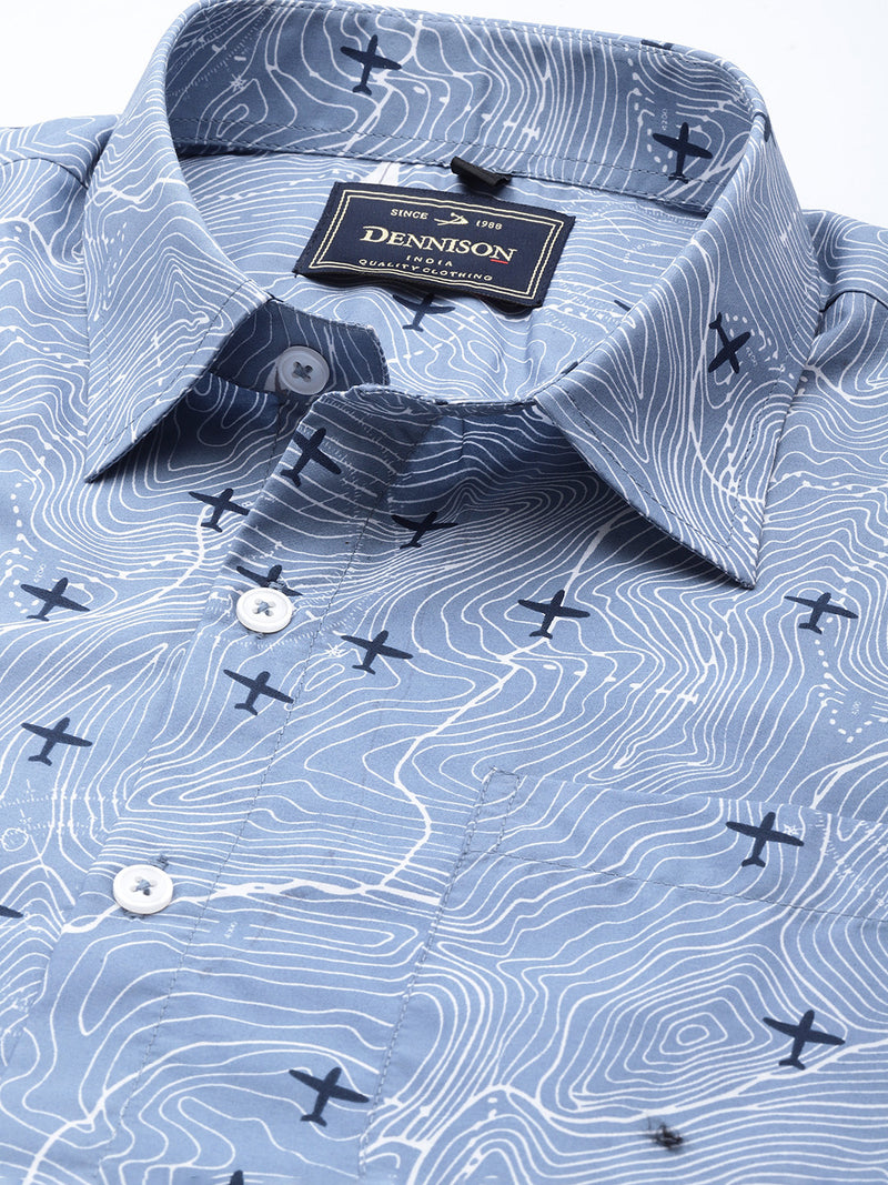 Blue: Full Sleeves Block Printed Shirt