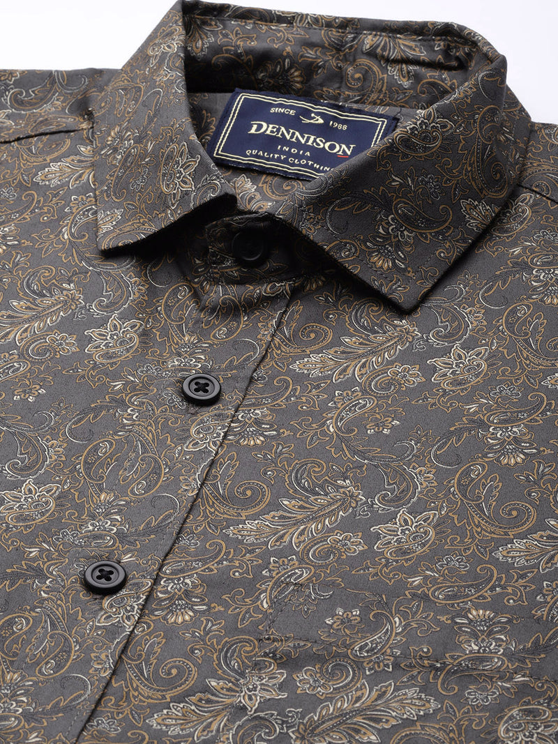 DENNISON Men Grey Smart Slim Fit Printed Casual Shirt