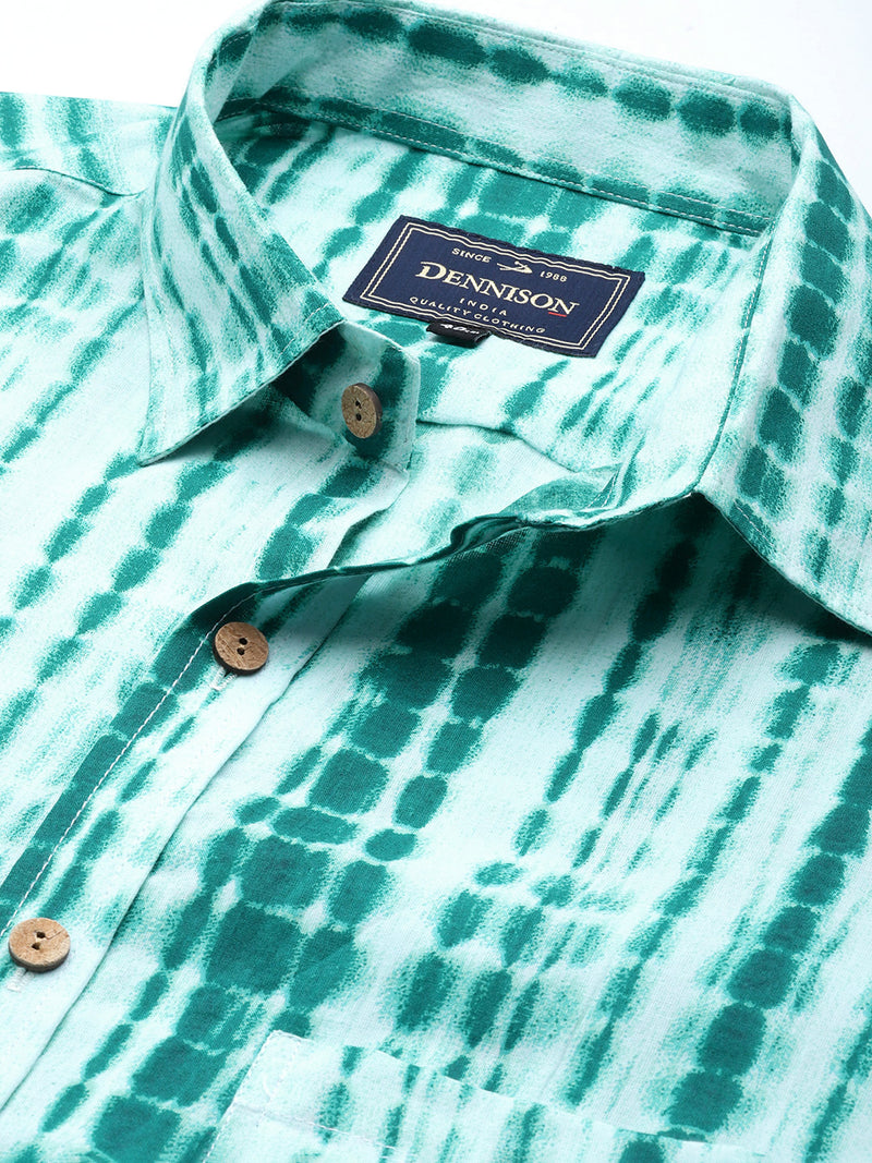 DENNISON Men Green Block Printed Shirt