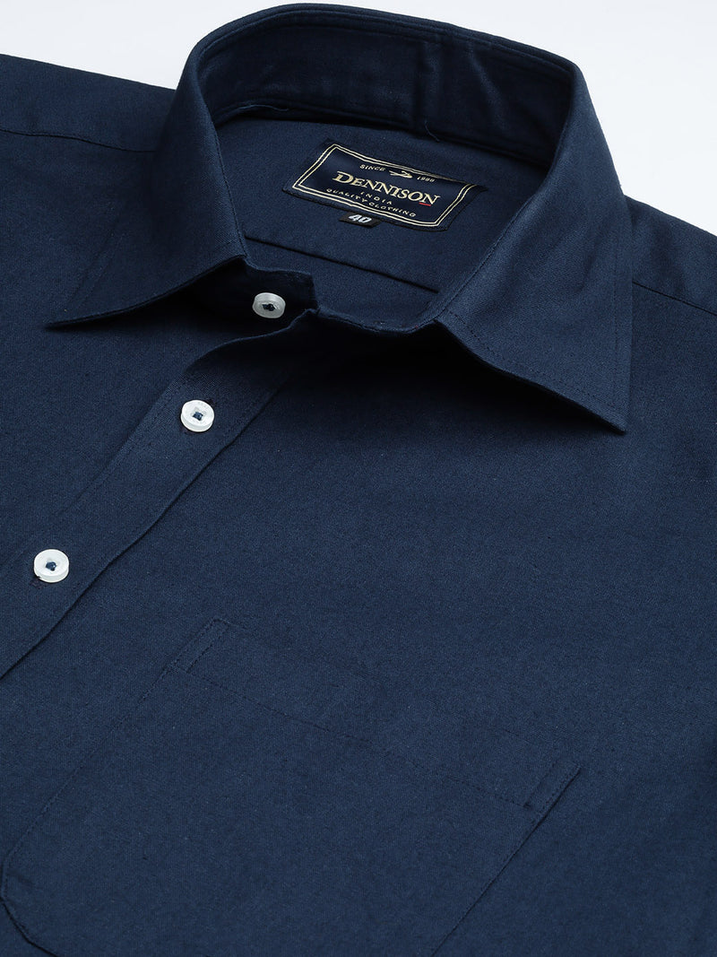DENNISON Men Navy Blue Solid Pure Cotton Smart Slim Fit Casual Shirt