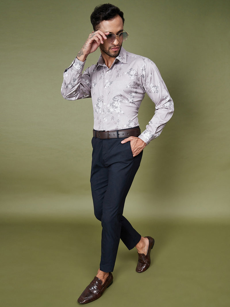 DENNISON Men Smart Tapered Fit Easy Wash Formal Blue Trousers
