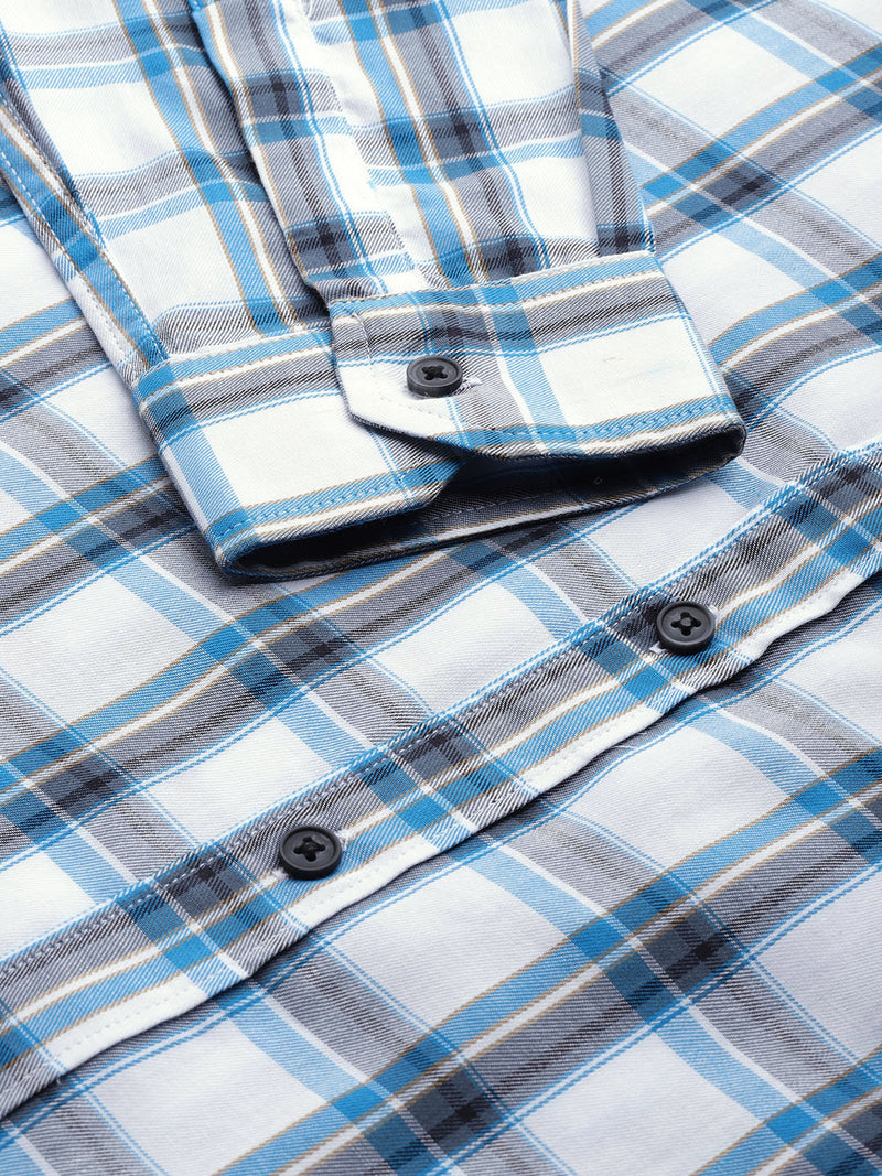 Men White  Blue Pure Cotton Smart Fit Tartan Checks Checked Formal Shirt
