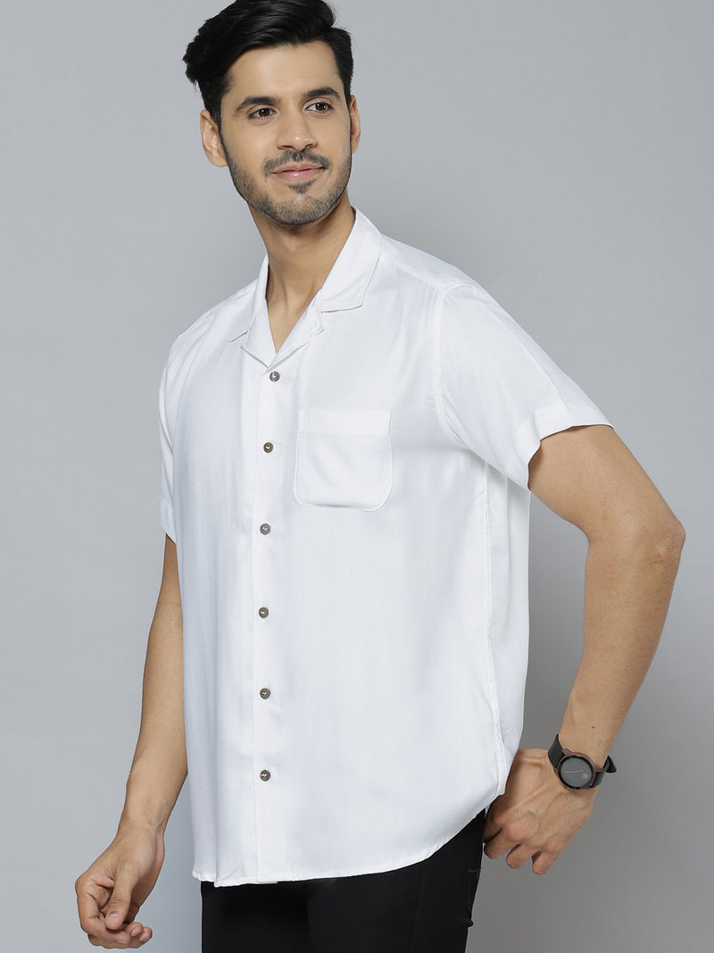 Men White Solid Smart Slim Fit Twill Weave Cotton Shirt