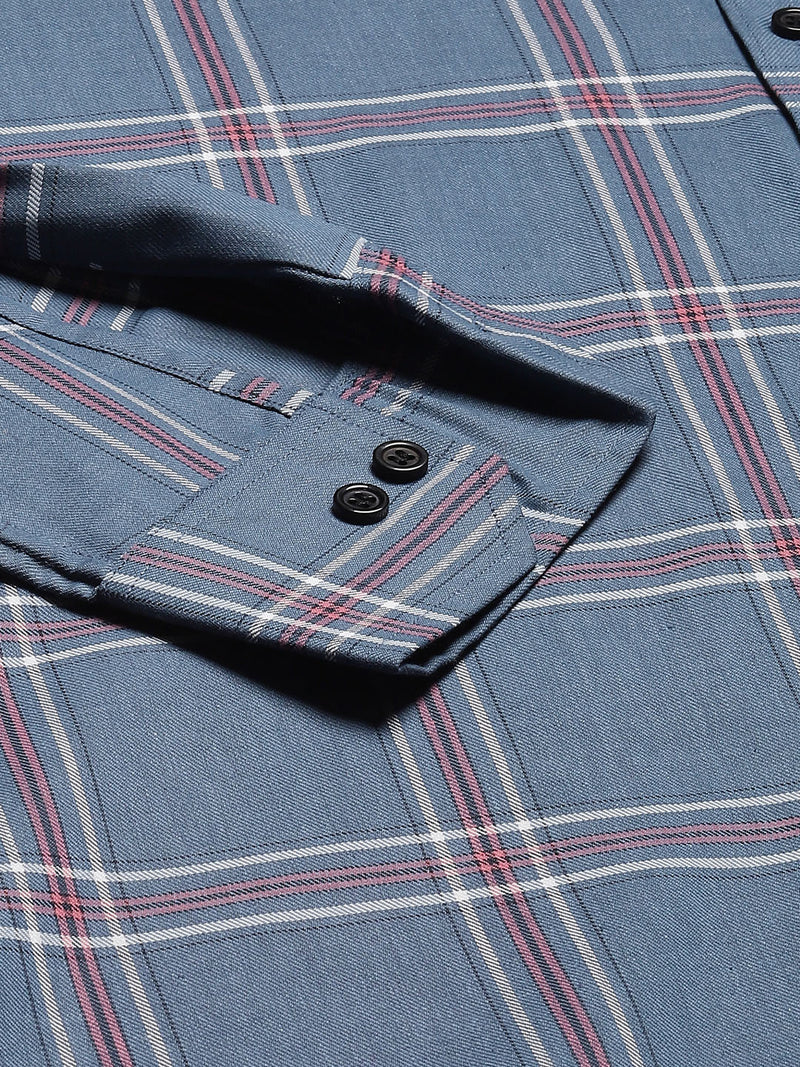 Men Blue Smart Slim Fit Checked Formal Shirt