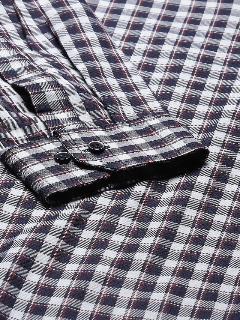 Men White Smart Slim Fit Gingham Checks Opaque Checked Formal Shirt