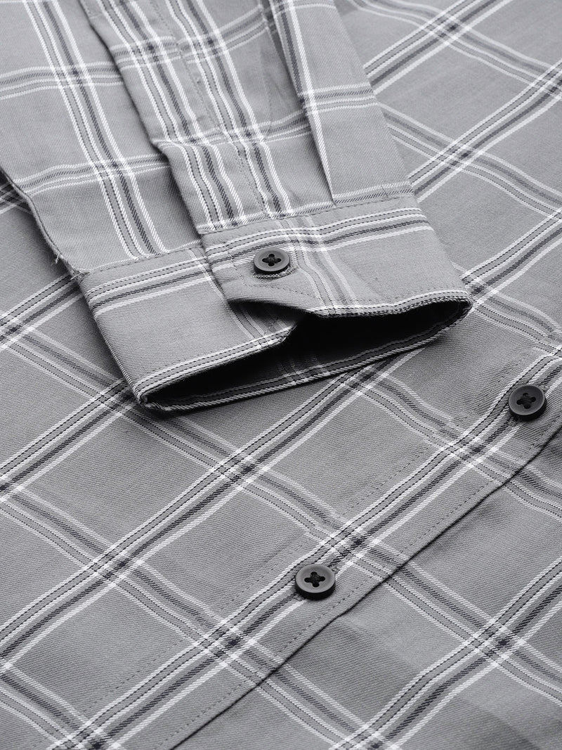 Men Grey  Black Pure Cotton Smart Fit Tartan Checks Checked Formal Shirt