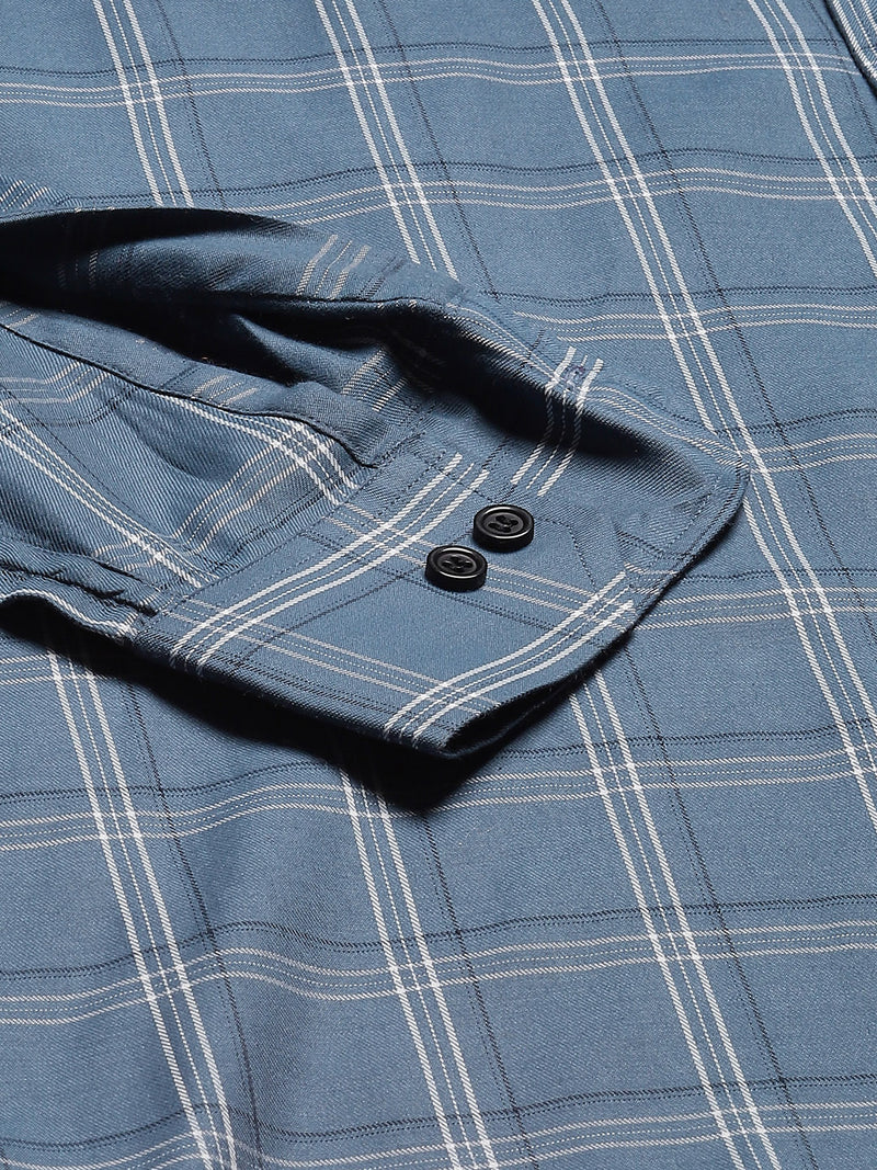 Men Blue Smart Slim Fit Checked Formal Shirt