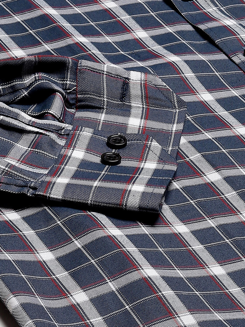 Men Charcoal Grey Smart Slim Fit Checked Formal Shirt