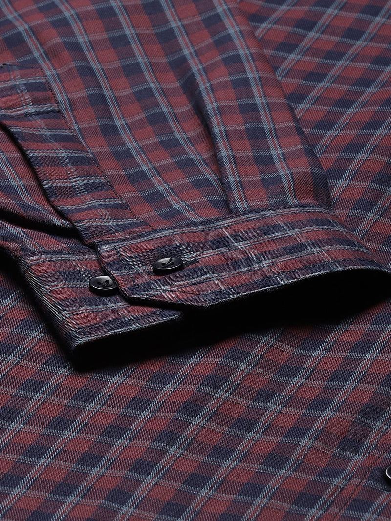 Men Purple Smart Slim Fit Gingham Checks Opaque Checked Formal Shirt