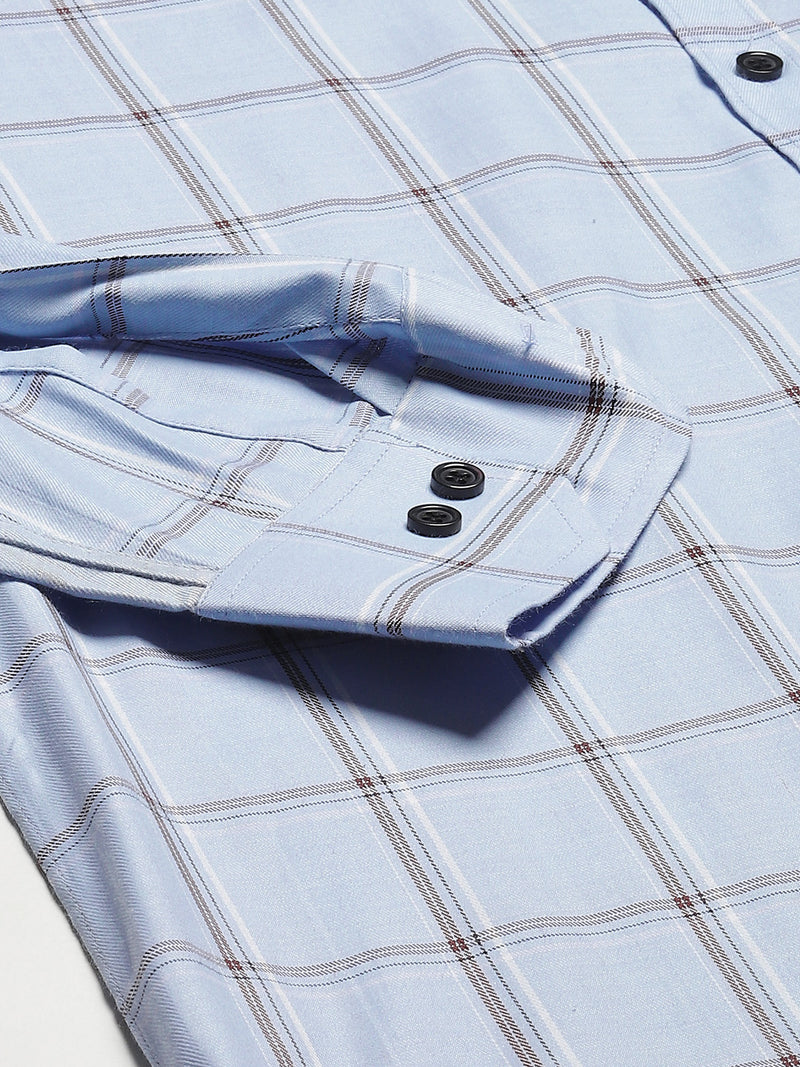 Men Blue Smart Slim Fit Checked Formal Shirt