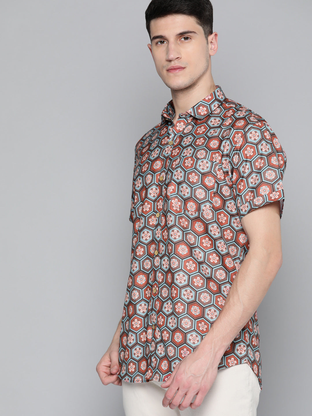 Men Brown Comfort Fit Printed Casual Shirt