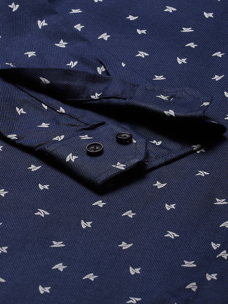 Men Navy Blue Smart Slim Fit Opaque Printed Casual Shirt