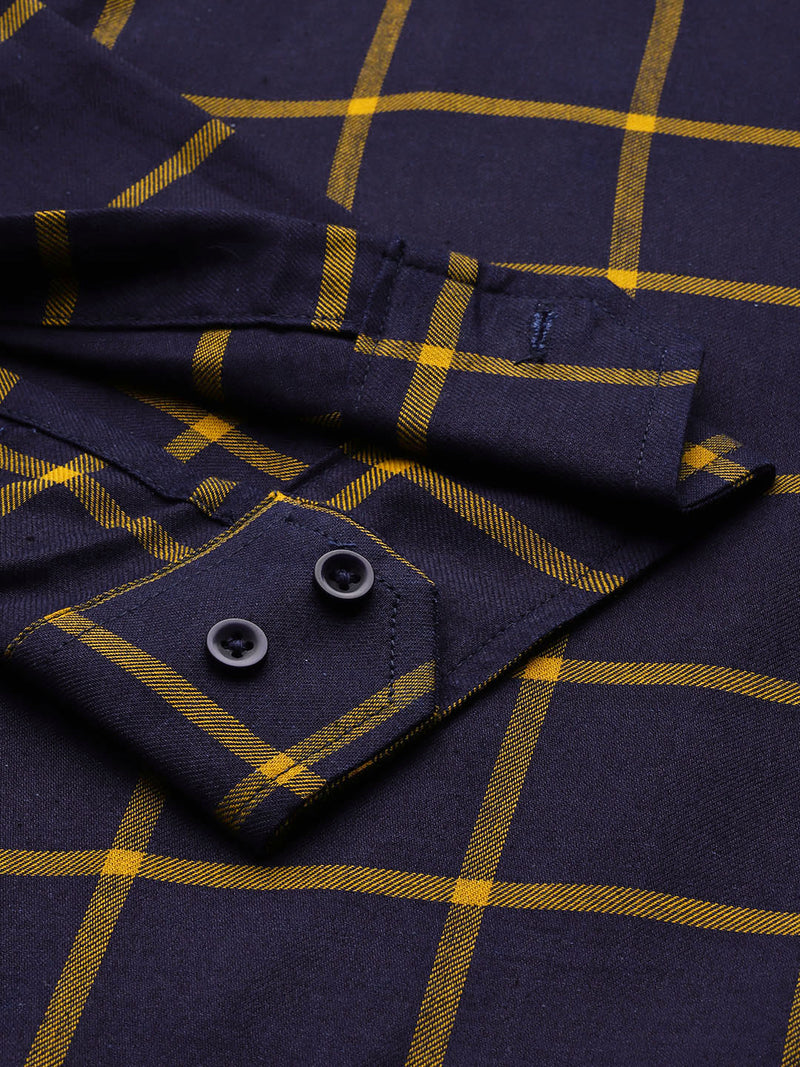 Men Navy Blue Smart Slim Fit Checked Casual Shirt
