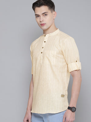 DENNISON Men Peach-Coloured Checked Pastels Kurta