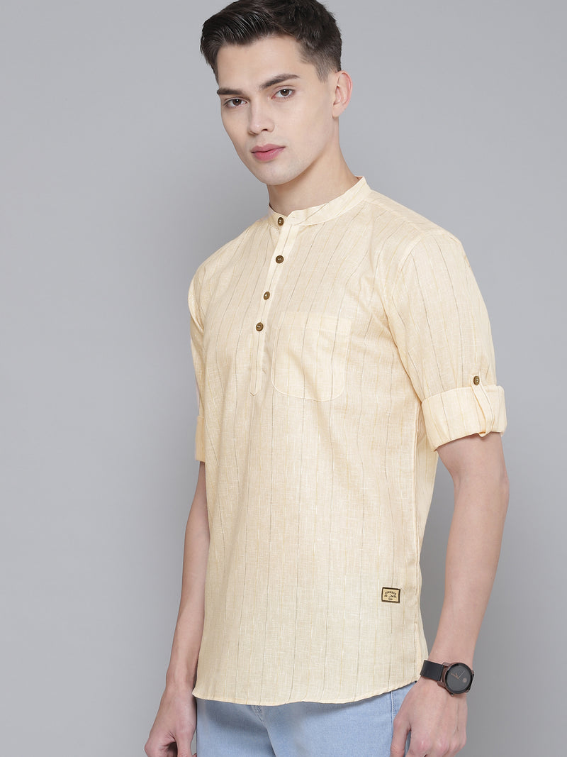 DENNISON Men Peach-Coloured Checked Pastels Kurta