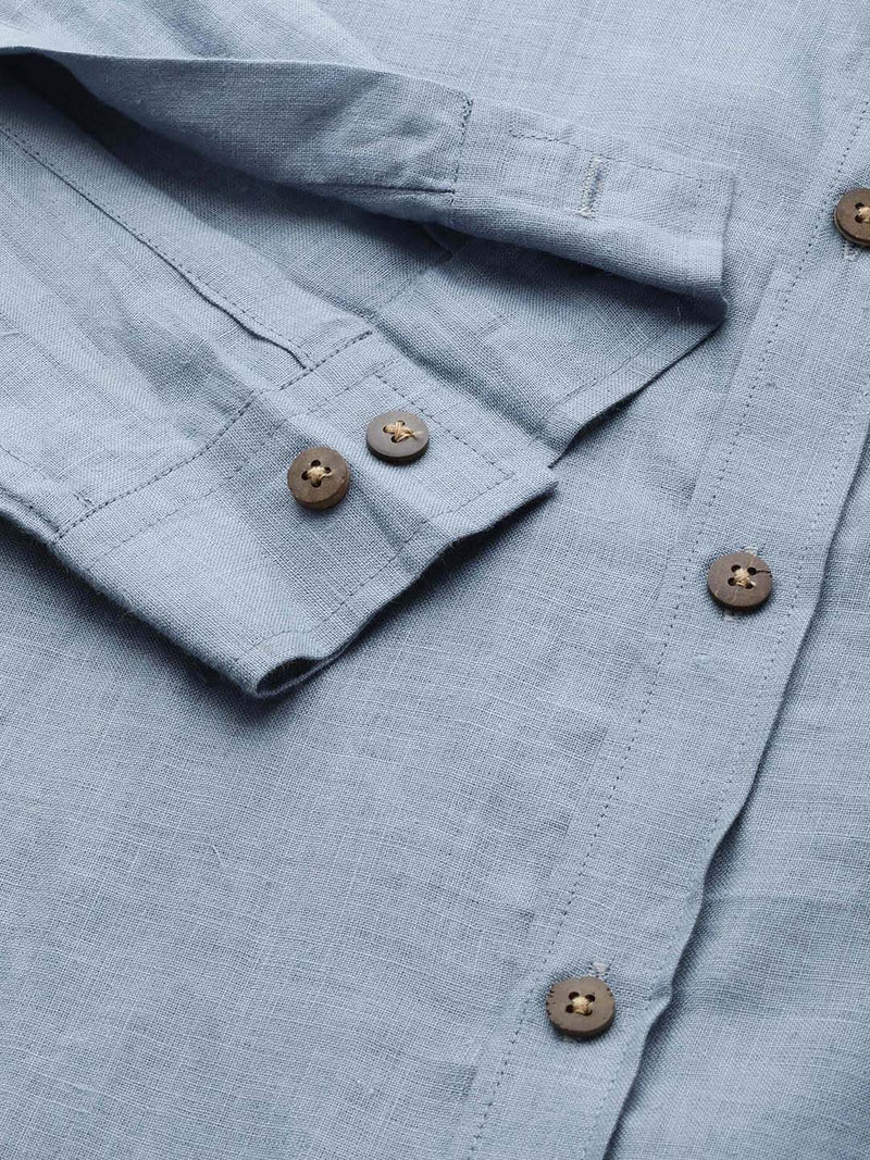 Blue: Full Sleeves Solid Hemp Shirt