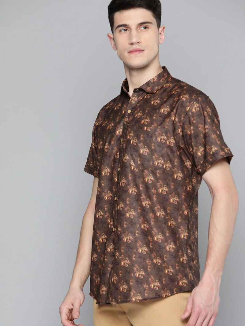 Men Brown  Beige Comfort Fit Printed Casual Shirt