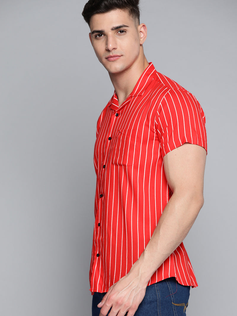 Men Red Striped Smart Slim Fit Casual Shirt