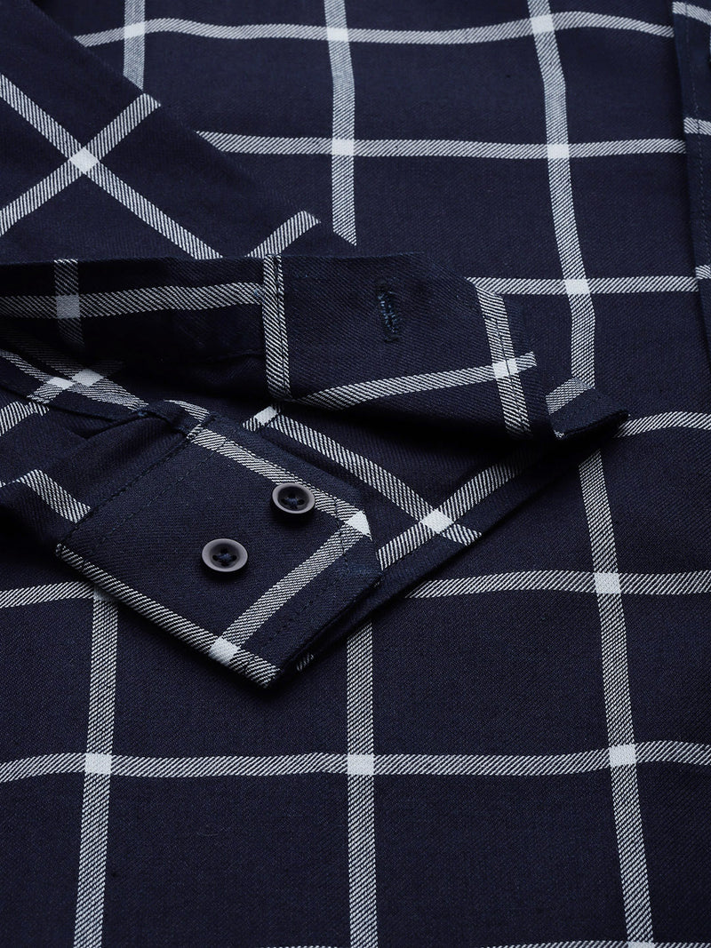 Men Navy Blue Smart Slim Fit Opaque Checked Formal Shirt