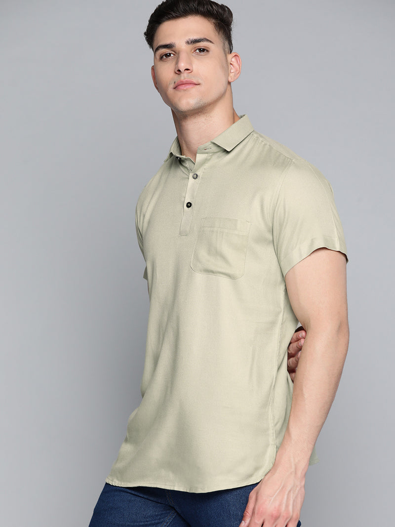 Men Olive Green Twill Weave Smart Slim Fit Casual Shirt