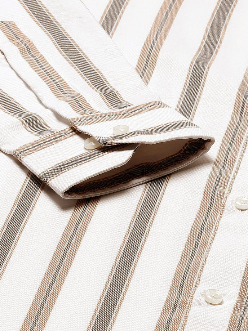 Men White Smart Striped Cotton Formal Shirt
