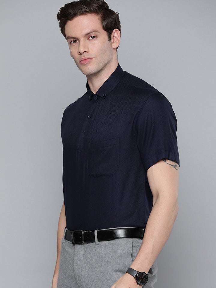 Men Navy Blue Smart Slim Fit Polo Shirt