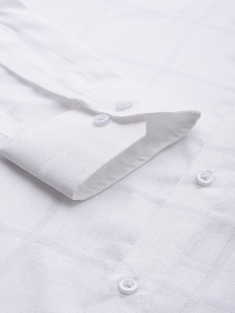 White: Full Sleeves Smart Windowpane Checks Party Shirt