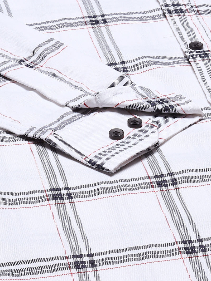 Men White  Black Smart Slim Fit Checked Cotton Formal Shirt