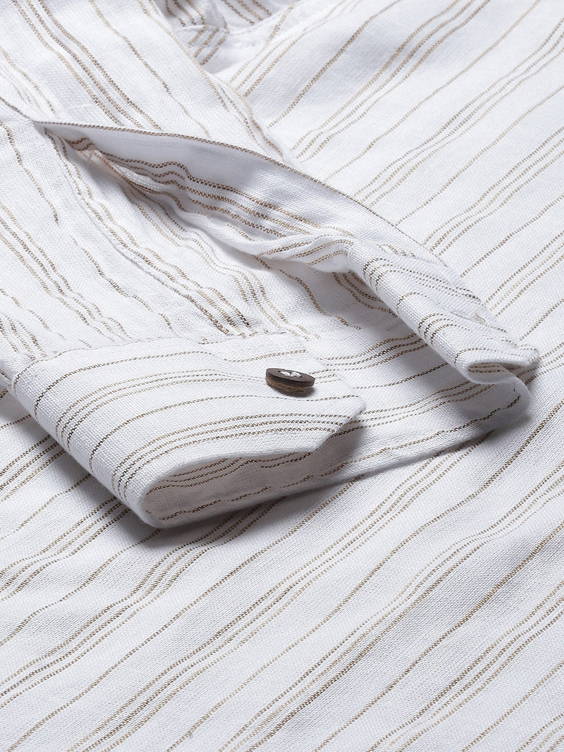 Men White Striped Comfort Slim Fit Opaque Cotton Kurta