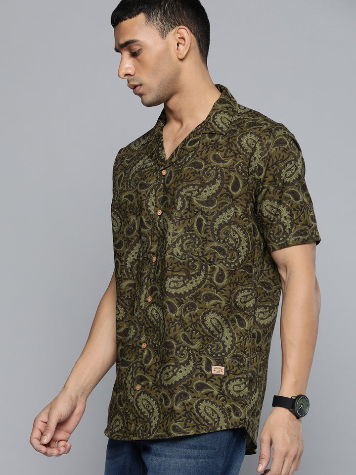 DENNISON Men Green Smart Printed Casual Shirt
