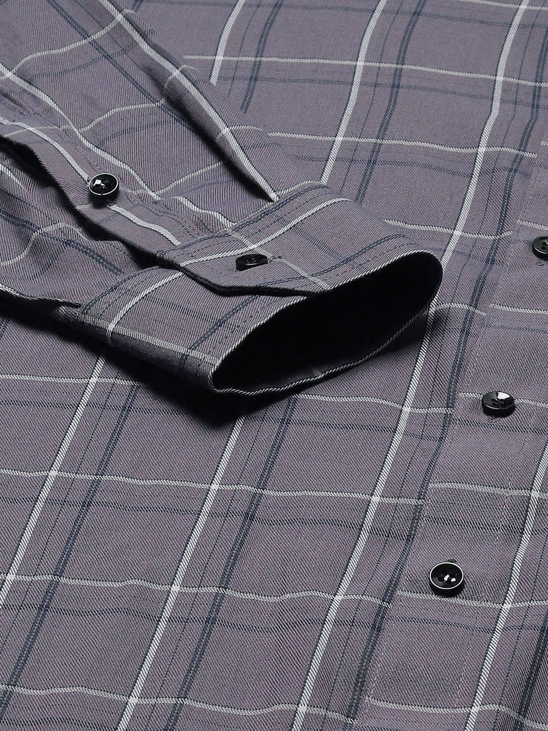 Men Charcoal Smart Tartan Checked Formal Shirt