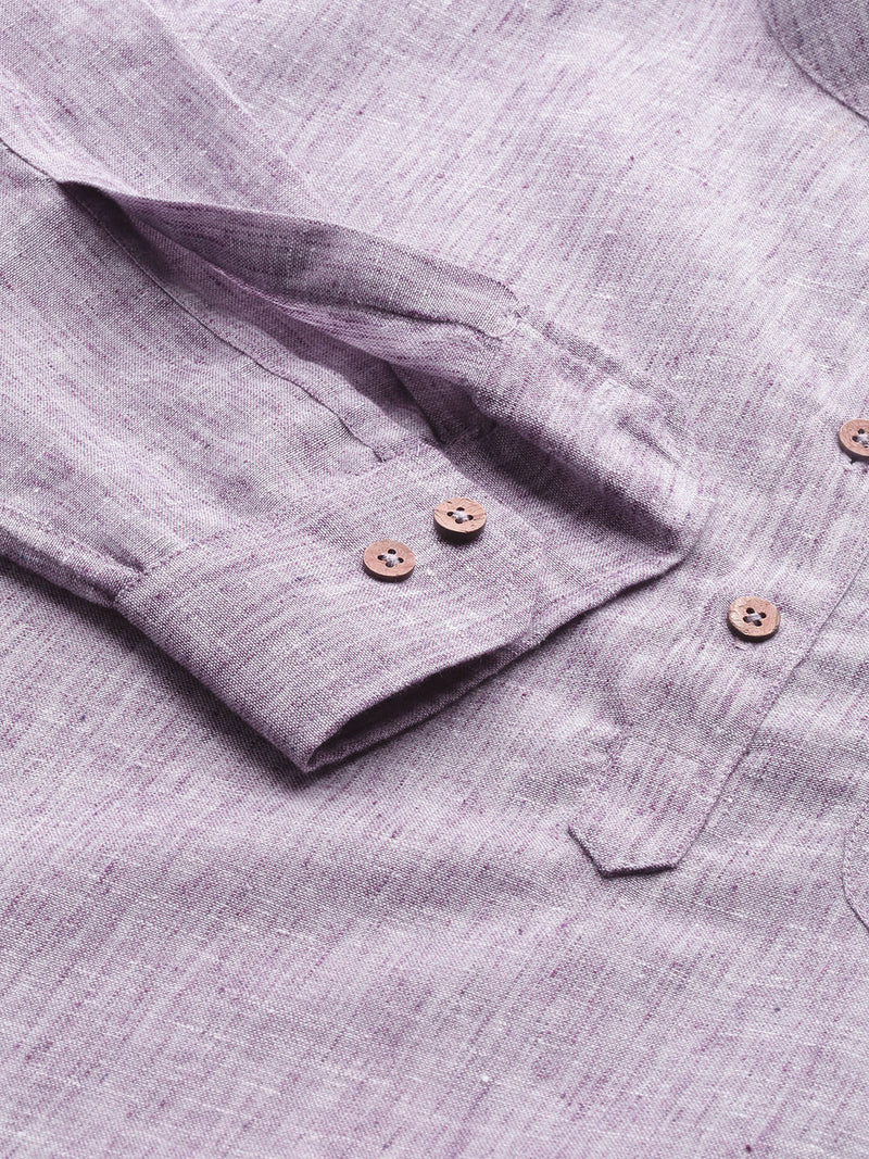 Men Lavender Melange Effect Comfort Slim Fit Straight Short Kurta