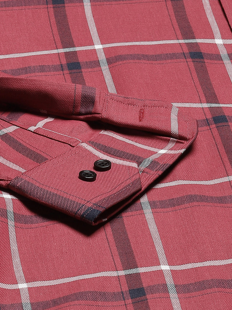 Men Red Smart Slim Fit Checked Formal Shirt