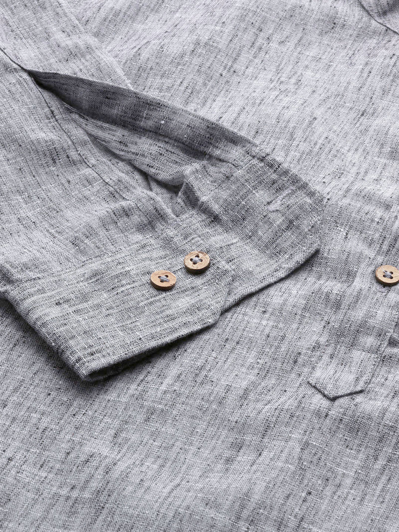 Men Grey Melange Effect Straight Comfort Slim Fit Short Kurta