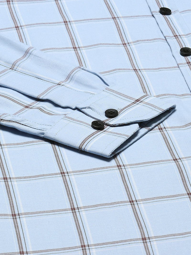 Men Blue  Black Pure Cotton Smart Slim Fit Windowpane Checks Formal Shirt