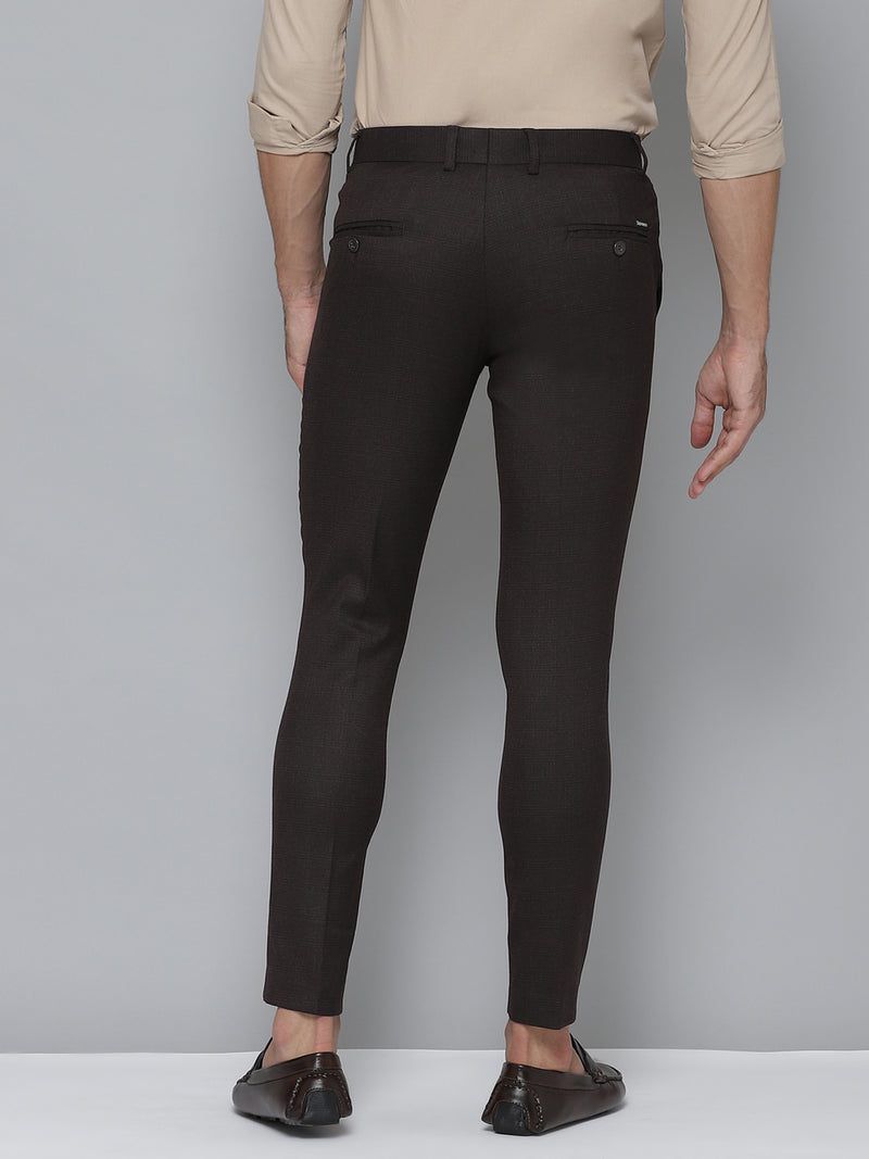 Men Brown Smart Tapered Fit Checked Cropped Trousers