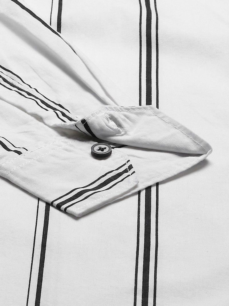 Men White  Black Striped Smart Slim Fit Opaque Casual Shirt