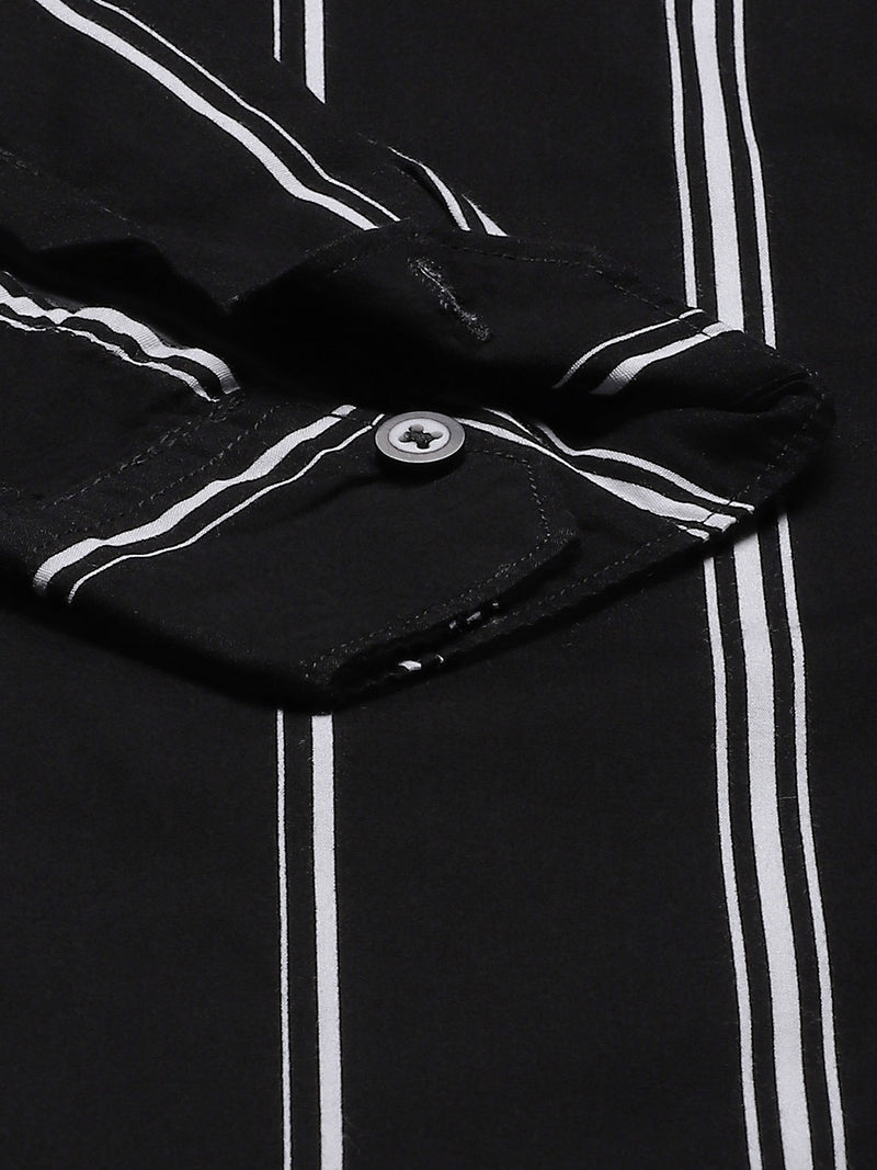 Men Black Smart Slim Fit Opaque Striped Casual Shirt