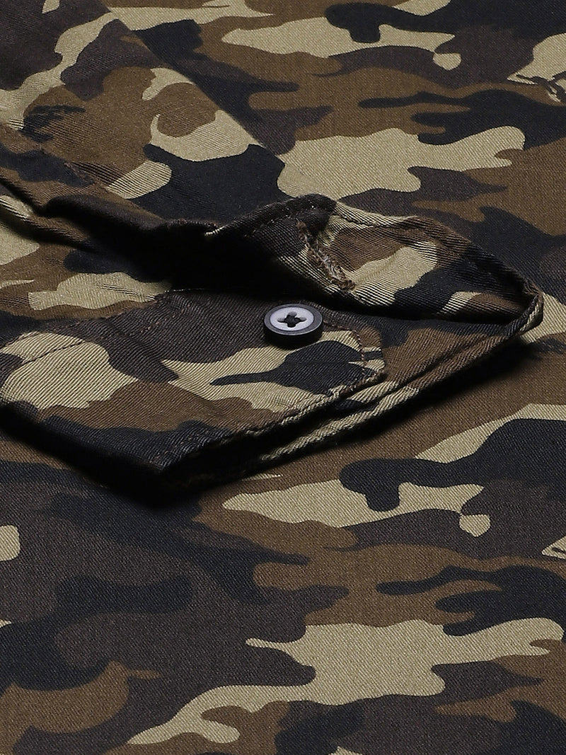 Men Brown  Khaki Camouflage Printed Smart Slim Fit Opaque Casual Shirt