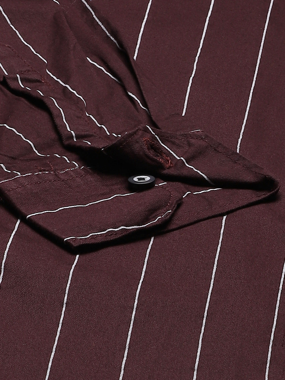 Men Burgundy Smart Slim Fit Pinstripes Opaque Striped Casual Shirt