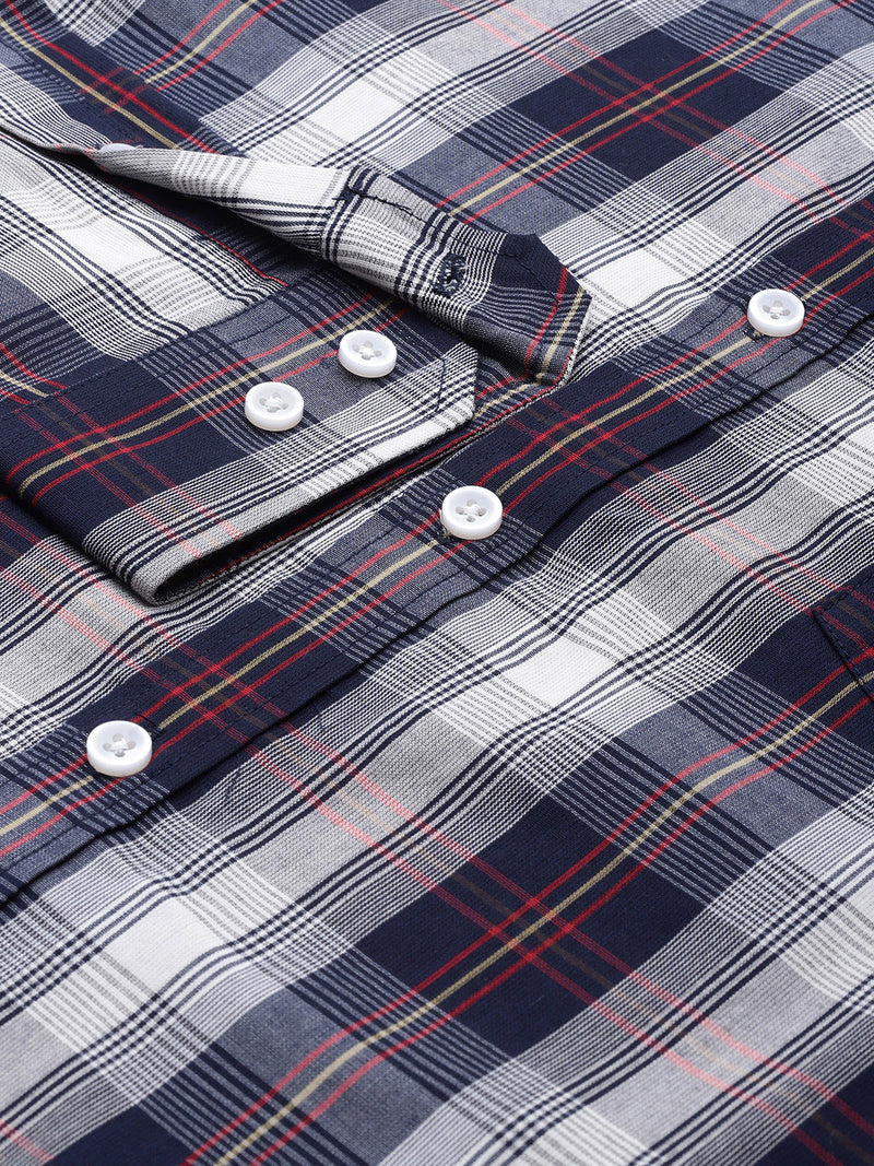 DENNISON Men Navy Blue Regular Fit Checked Casual Shirt