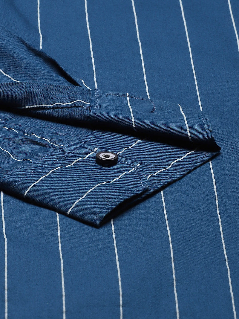 Men Blue Smart Slim Fit Pinstripes Opaque Striped Casual Shirt