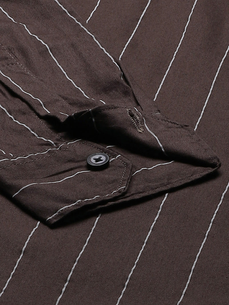 Men Brown  White Striped Smart Slim Fit Opaque Casual Shirt