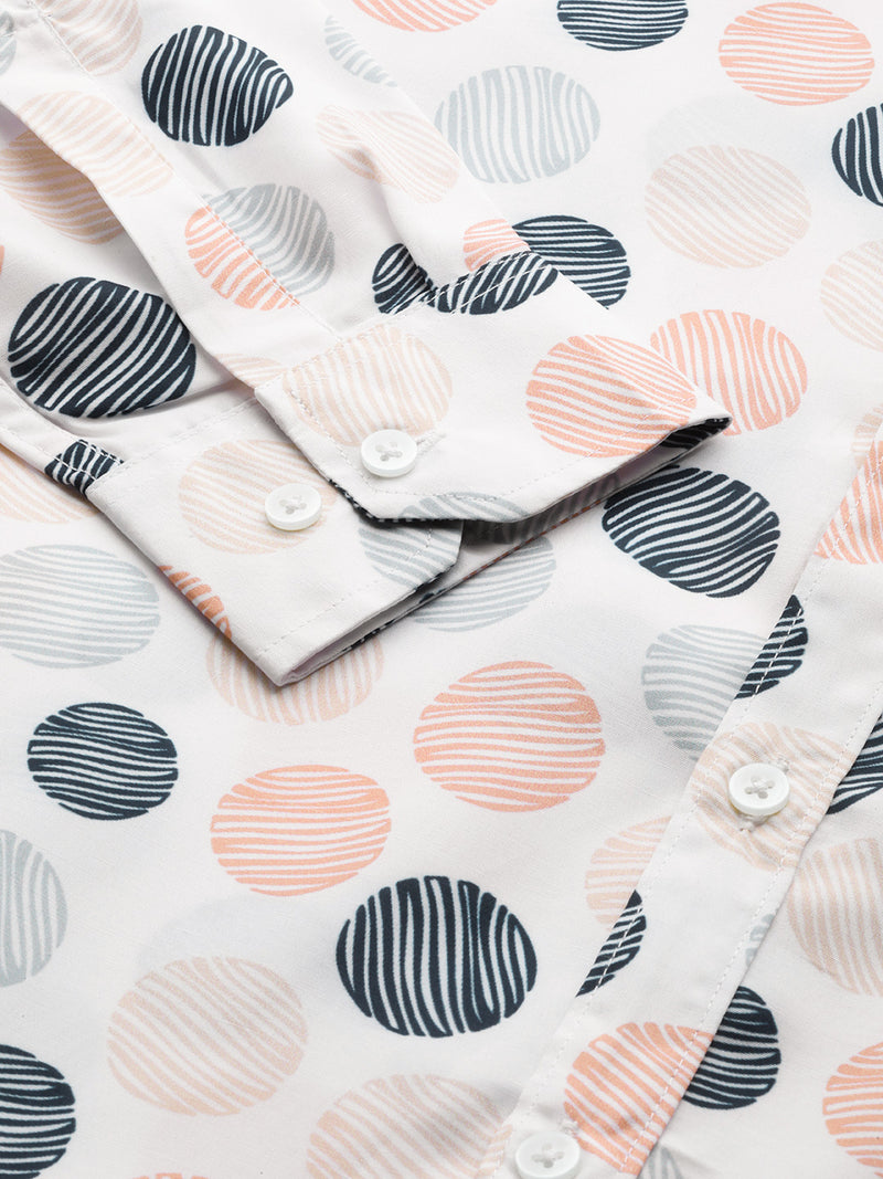 Men White Geometric Printed Smart Slim Fit Formal Shirt