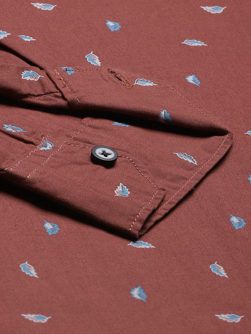 Men Maroon Printed Smart Slim Fit Opaque Casual Shirt
