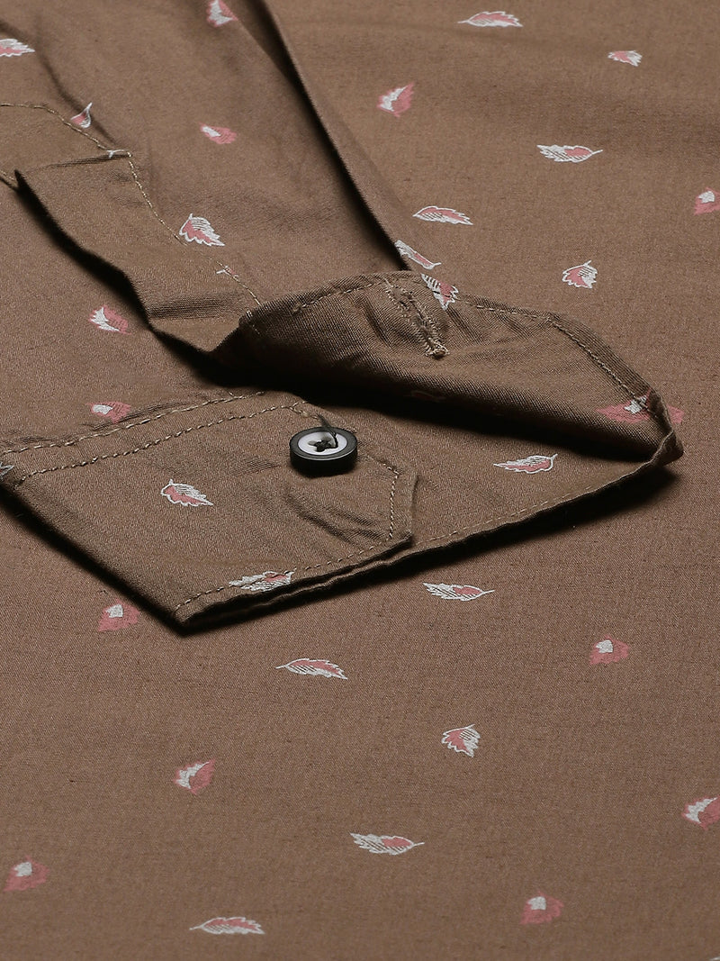 Men Brown Smart Slim Fit Opaque Feather Printed Casual Shirt