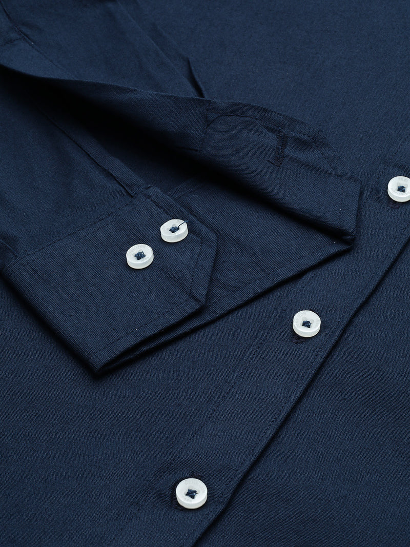 DENNISON Men Navy Blue Solid Pure Cotton Smart Slim Fit Casual Shirt