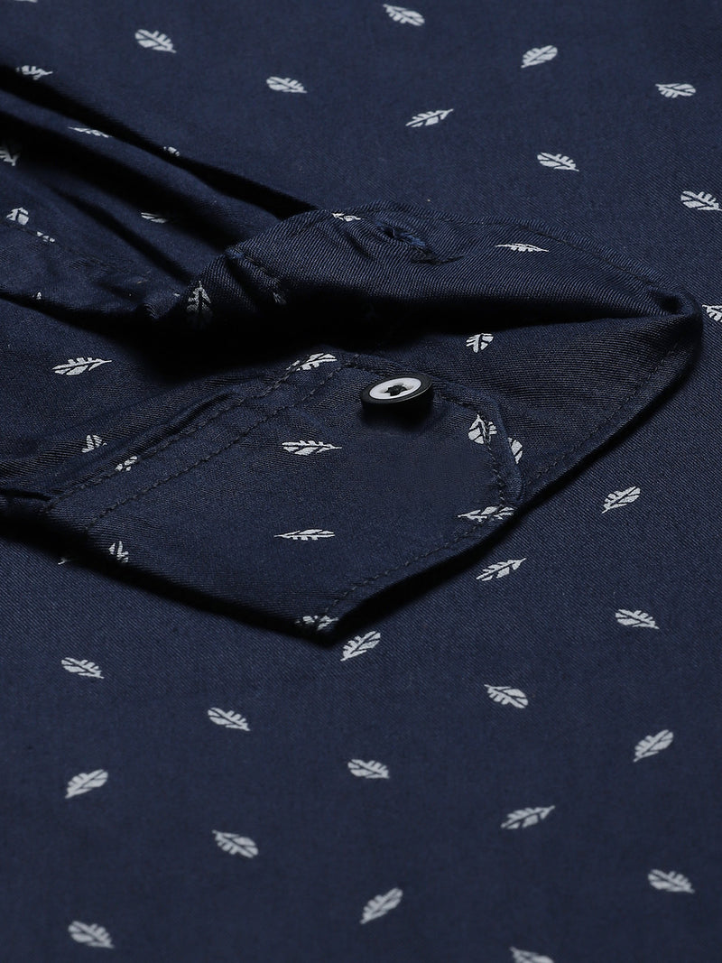 Men Navy Blue Smart Slim Fit Opaque Printed Casual Shirt